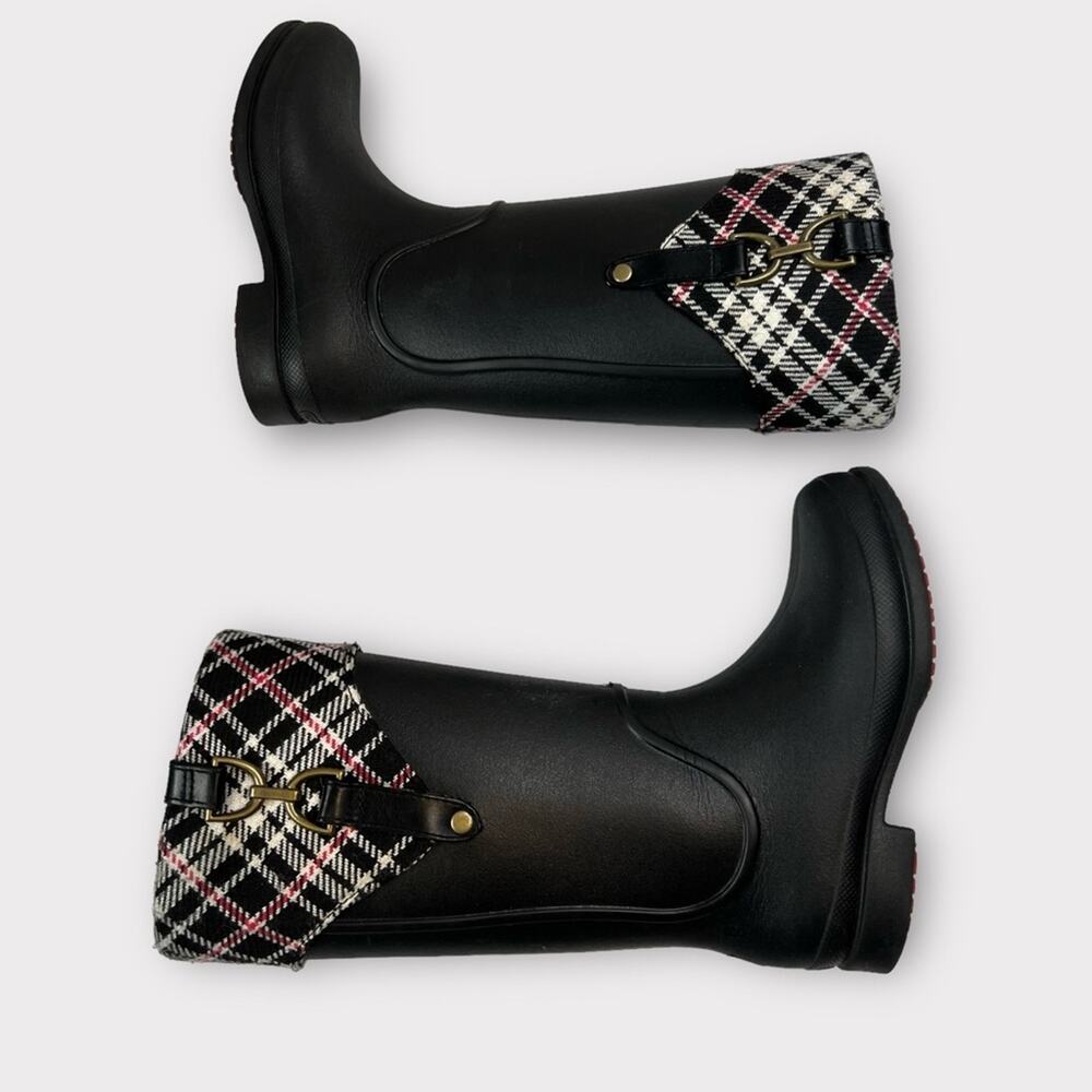 Crocs Bridle Wellie Rain Boots Womens Size 5 Black Cranberry Plaid Relaxed Fit - Picture 5 of 10